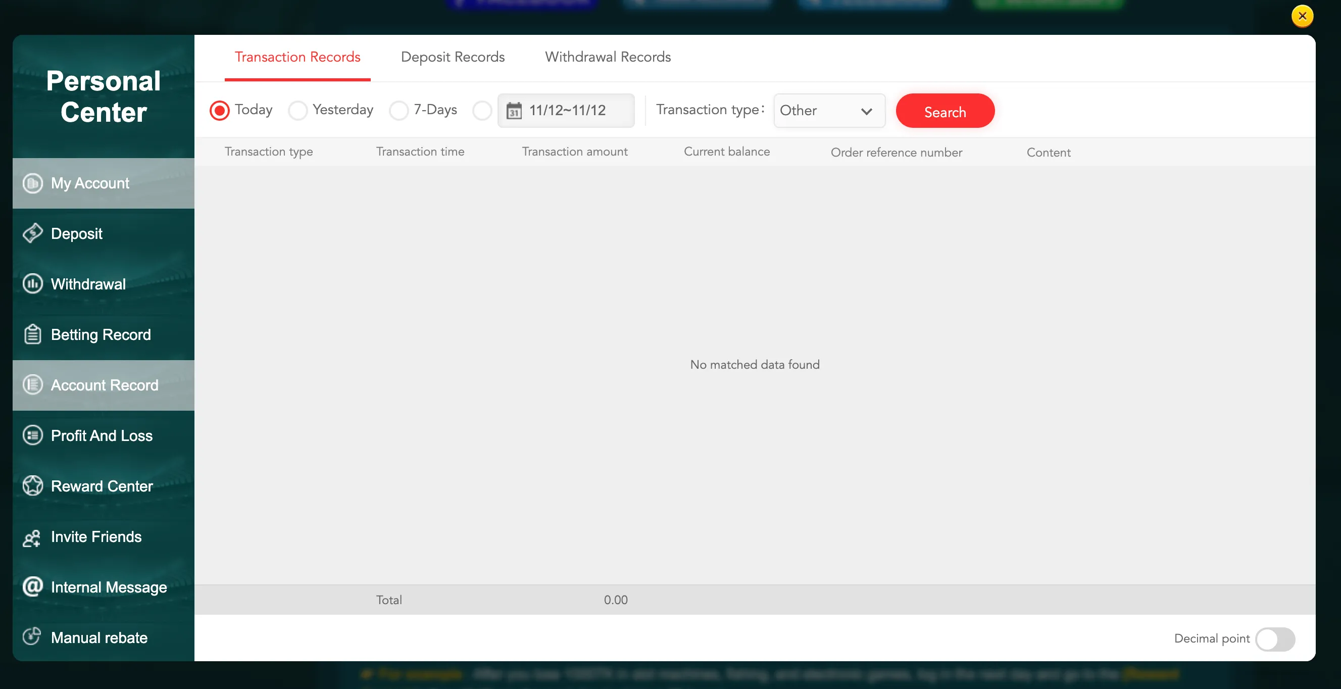 Account history in EK333