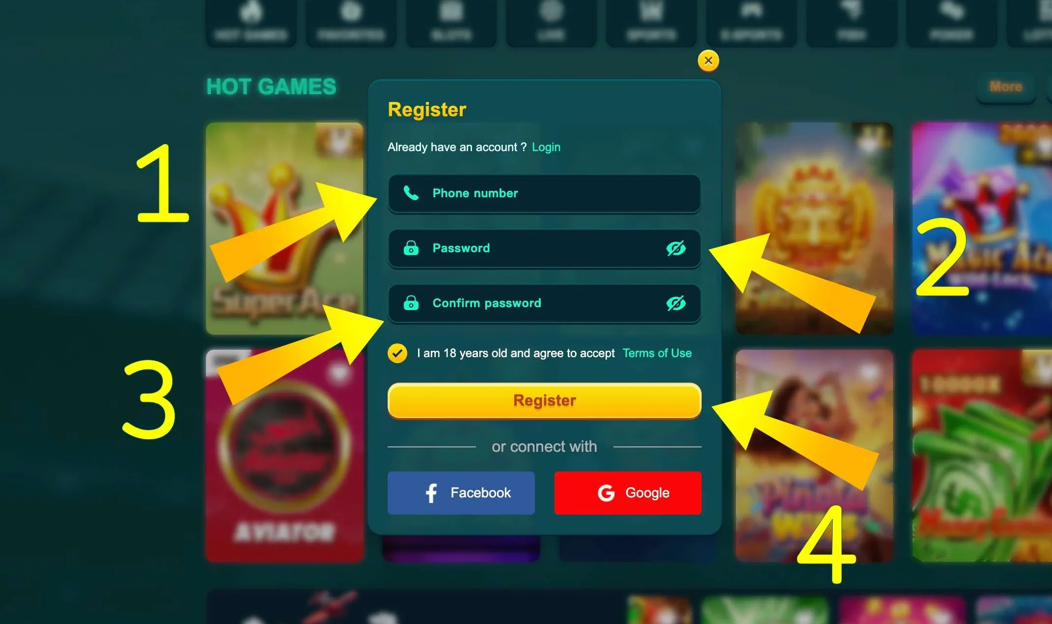 Registration form in EK333 mobile app