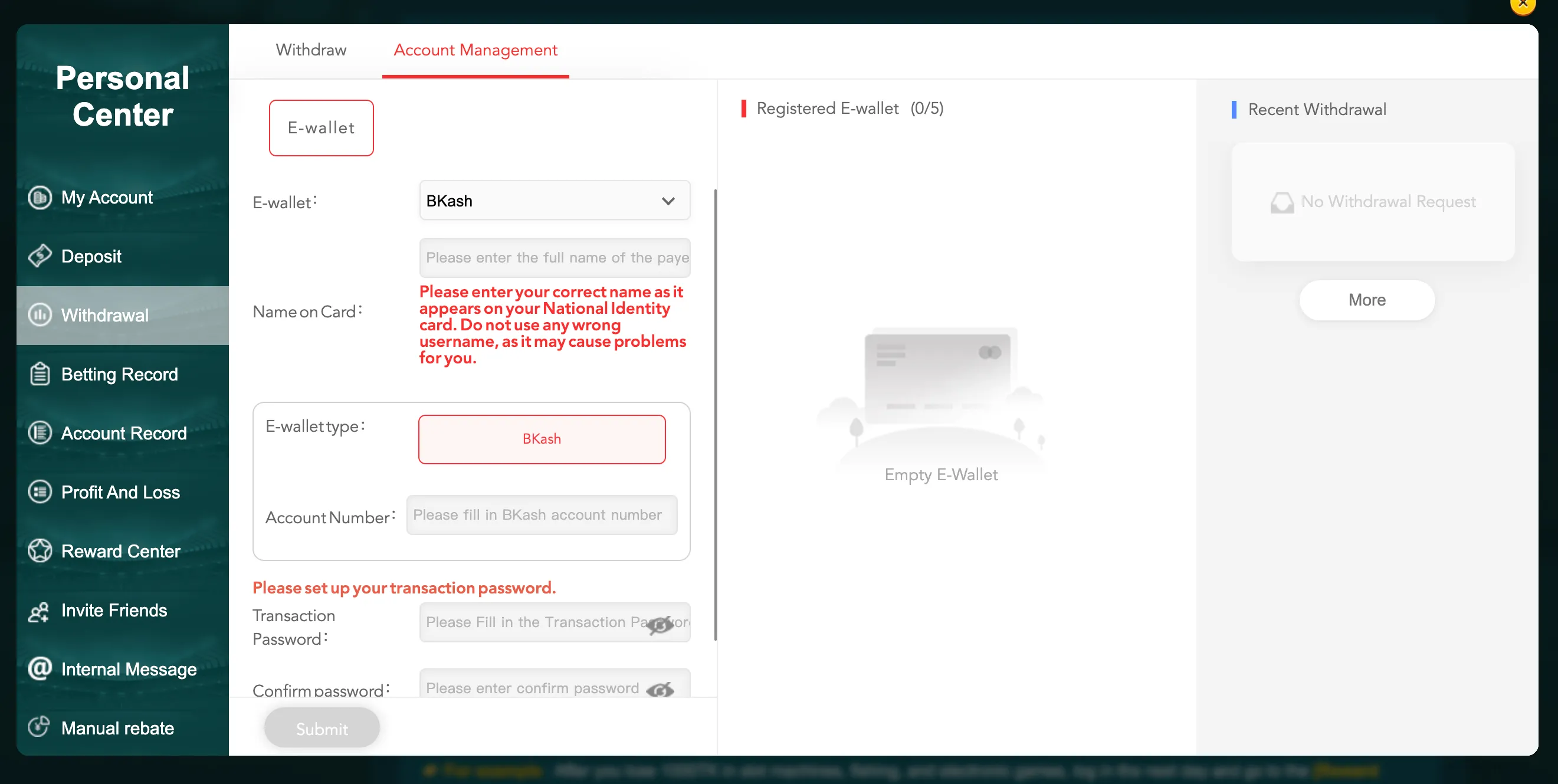 Add new e wallet in EK333